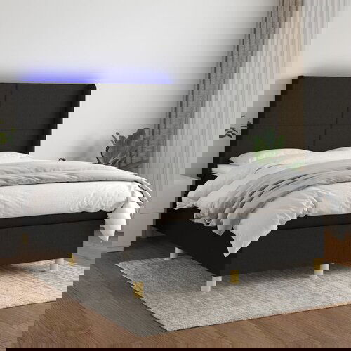 vidaXL Krevet box spring s madracem LED crni 140x190 cm od tkanine Cene
