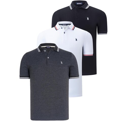 Dewberry TRIPLE SET T8594 MENS T-SHIRT-BLACK-WHITE-ANTHRACITE Cene