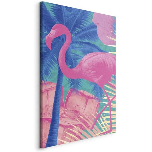  Slika - Pink Flamingo - Abstract Flamingo Against Palms and Ice Cubes 20x30 Standard Cene