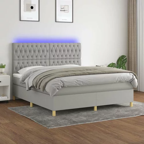  Box spring postelja z vzmetnico LED sv. siva 160x200 cm blago, (20789661)