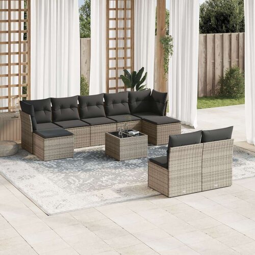 VidaXL 10-dijelni set vrtnih sofa od poliratana s jastucima sivi Slike