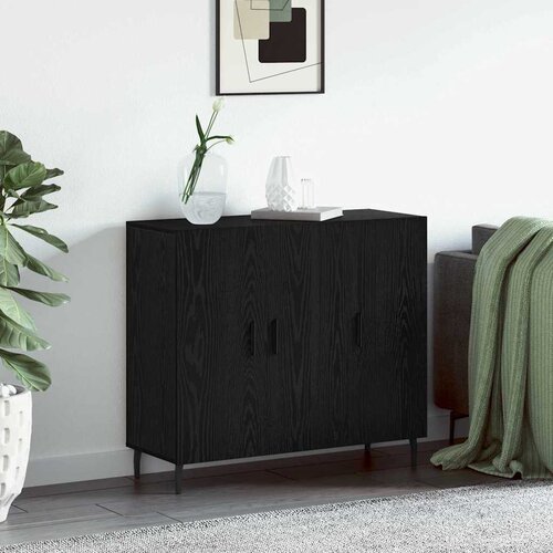 VidaXL Strani &amp;scaron;al s shranjevanjem z vrati Črna 90 x 34 x 80 cm Konstruiran les Slike