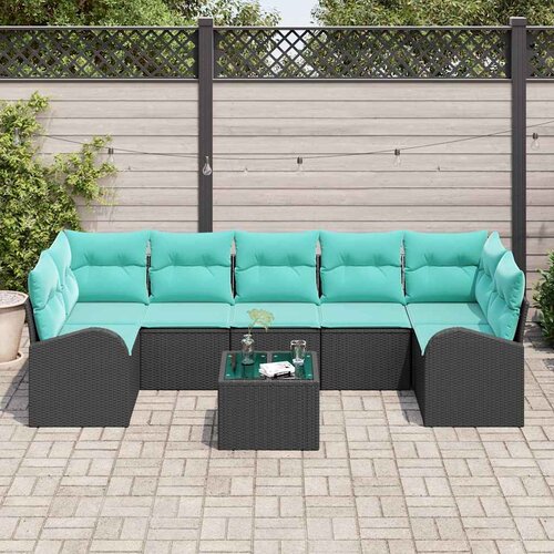  Sjedeća garnitura za vrt 8 kom. 7-Broj sjedala Crna i Tirkizna 289 x 124 x 69 cm Slike