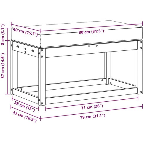  Vanjska stolica klupa s jastukom Prirodna 79 x 43 x 37 cm - Prirodna i crno 80 cm Otvoreno područje nogu Slike