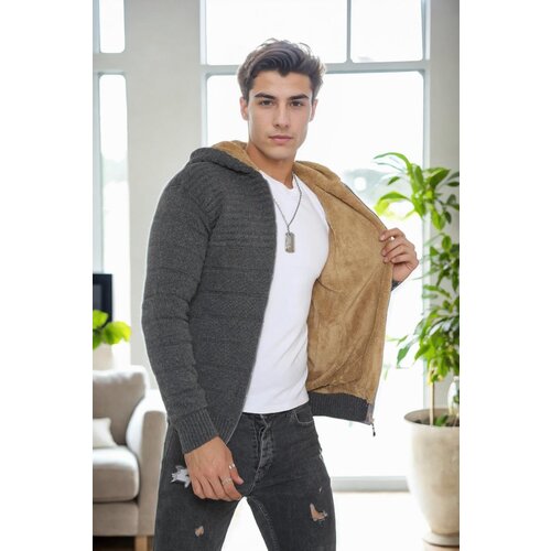 Dewberry 14455 Furry Hooded Mens Sports Slim Fit Cardigan-GREY Cijene