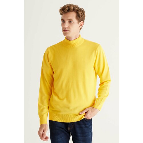 ALTINYILDIZ CLASSICS Men's Yellow Anti-Pilling Standard Fit Normal Cut Half Turtleneck Knitwear Sweater. Slike