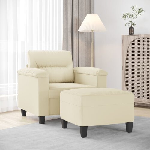  The Living Store Fotelj s stolčkom za noge krem 60 cm umetno usnje - Kavč S Stolčkom Za Noge, (21485089) Cene