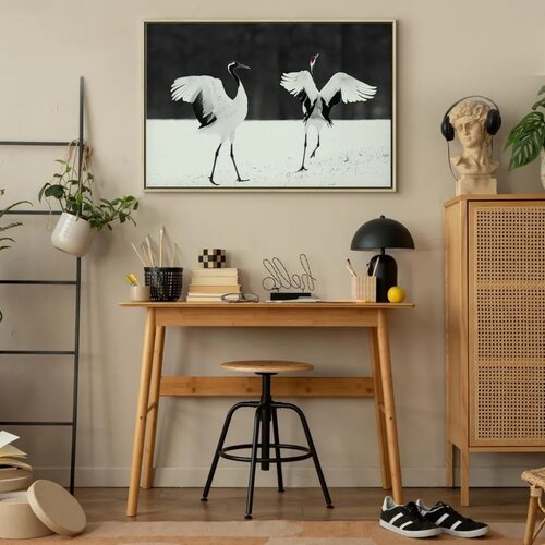  Slika - Dancing Cranes (1 Part) Wide 90x60 U prirodnom drvenom okviru Slike