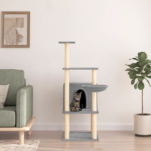 VidaXL Penjalica za mačke sa stupovima za grebanje svjetlosiva 132 cm Slike