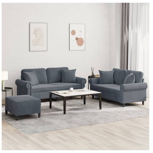 vidaXL 3-dijelni set sofa s jastucima tamnosivi baršunasti Cijene