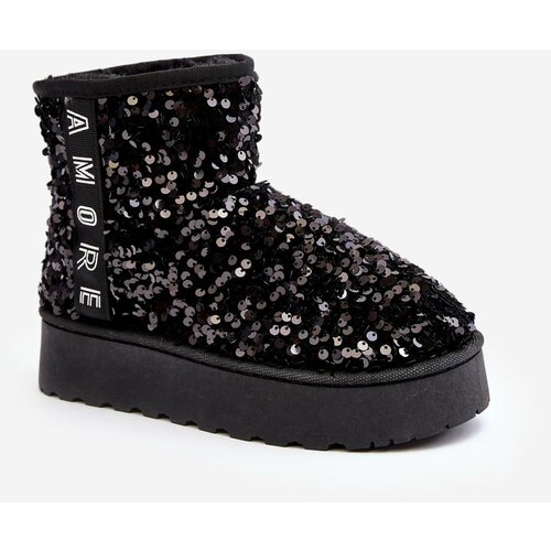 Kesi Women's platform snow boots decorated with sequins, black Silmo Slike