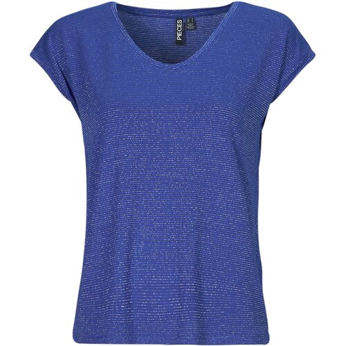 Pieces Majice s kratkimi rokavi PCBILLO TEE LUREX STRIPES Modra Slike