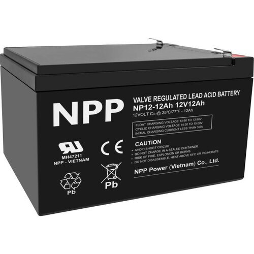 NPP NP12V-12Ah, AGM BATTERY, C20=12AH, T2, 151x98x95x100, 3,3KG, BLACK Cene