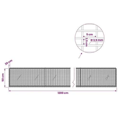  Gabion s žicom debljine 3 5 mm i mrežom 5x2 5 cm 1200x20x50 cm - 20 cm 50 cm 1200 cm Slike