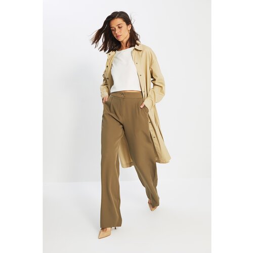 Trendyol Light Khaki Wide Leg Trousers Cene