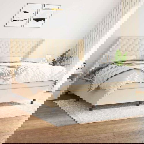  Box spring postelja z vzmetnico krem 160x200 cm blago Slike