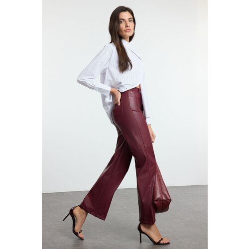 Trendyol Claret Red Relaxed/Comfortable Straight/Piece Leg Stitch Detailed Trousers Slike