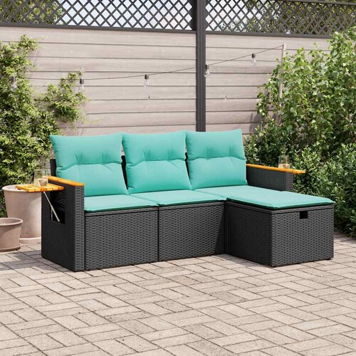  4-dijelni set vrtnih sofa od poliratana s jastucima crni Cijene