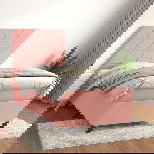 Box spring postelja z vzmetnico roza 100x200 cm žamet Slike