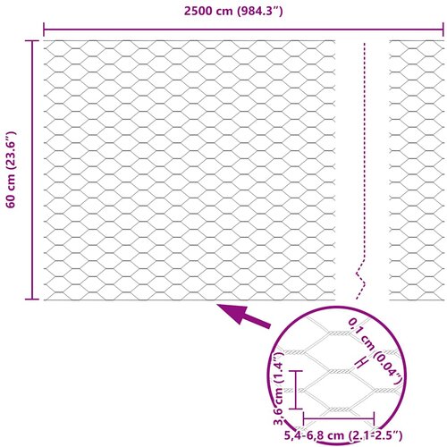  Heksagonalna ograda 0,6 x 25 m PVC Siva Slike