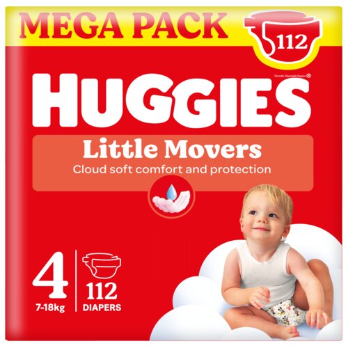 Huggies Little Movers Otvorene pelene Box, (4), 7-18kg, 112 komada Slike
