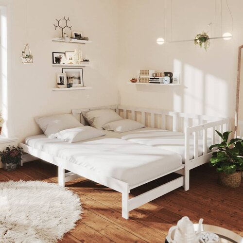VidaXL Izvlečna dnevna postelja bela 2x(90x200) cm trdna borovina Slike