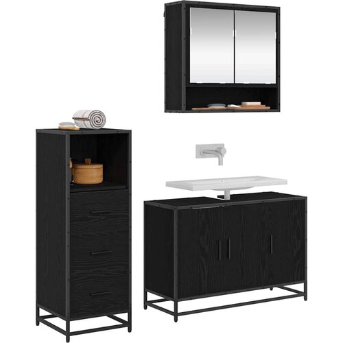 VidaXL set namje&amp;scaron;taja za kupaonicu 3 pcs crni hrast 90 x 33 x 60 cm Slike