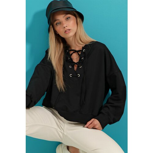 Trend Alaçatı Stili Sweatshirt - Black - Regular fit Slike