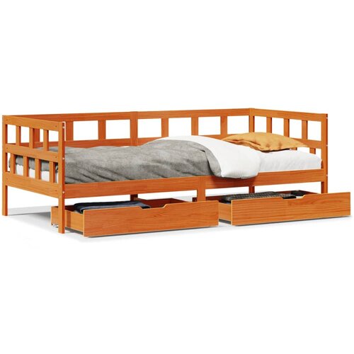 VidaXL Dnevna postelja s predali vo&amp;scaron;čeno rjava 90x200cm trdna borovina Slike
