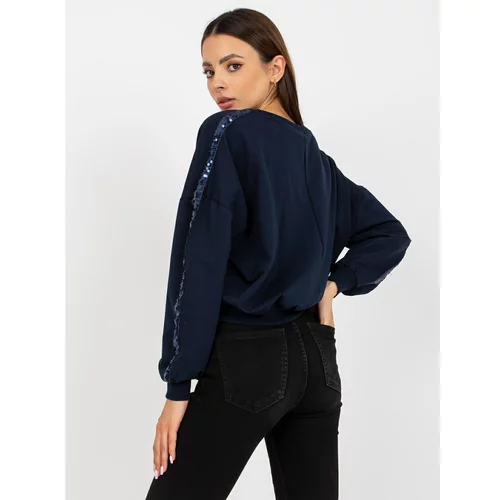 Fashion Hunters Navy blue short sweatshirt without a hood with the RUE PARIS application