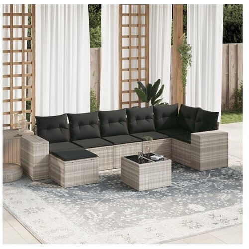 vidaXL 8-dijelni set vrtnih sofa od poliratana s jastucima svjetlosivi Cijene