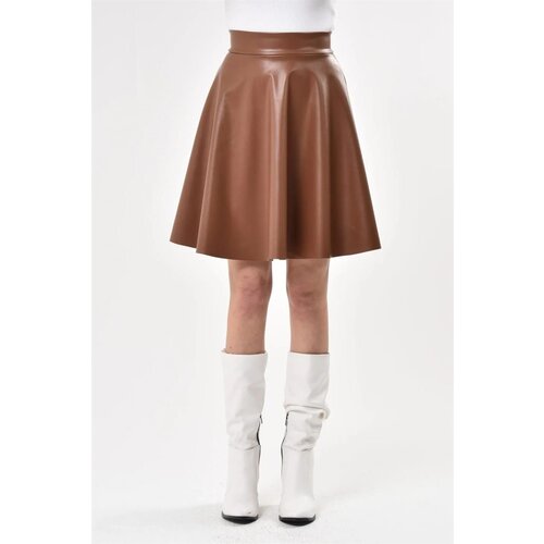 Dewberry 88854 Flared Faux Leather Skirt-TABA Slike