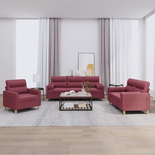  3-dijelni set sofa s jastucima crvena boja vina od tkanine Cijene