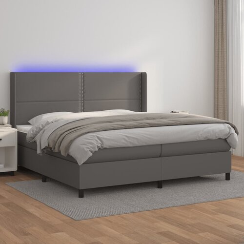 The Living Store Box spring postelja z vzmetnico LED siva 200x200cm umetno usnje - Box Spring Postelja, (21518774) Cene