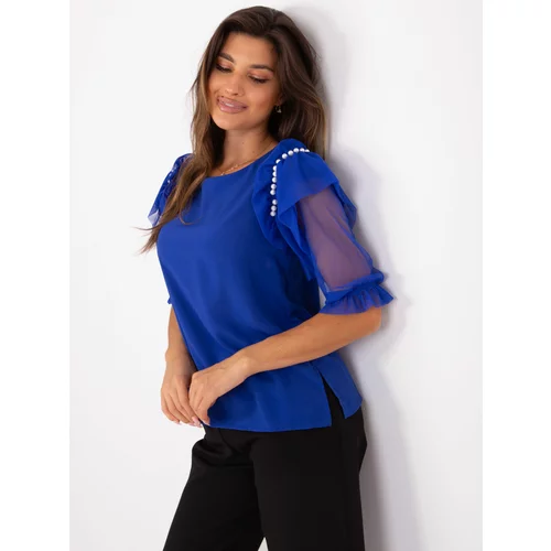 Fashion Hunters Cobalt Blue Women's Formal Blouse with Application