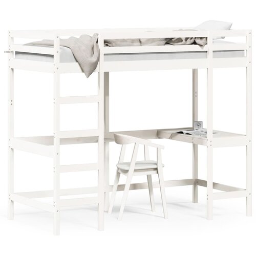 Maison Chic Postelja za odrasle - Posteljni Okvir z mizo bel 90x200 cm trdna borovina, (22082512) Slike