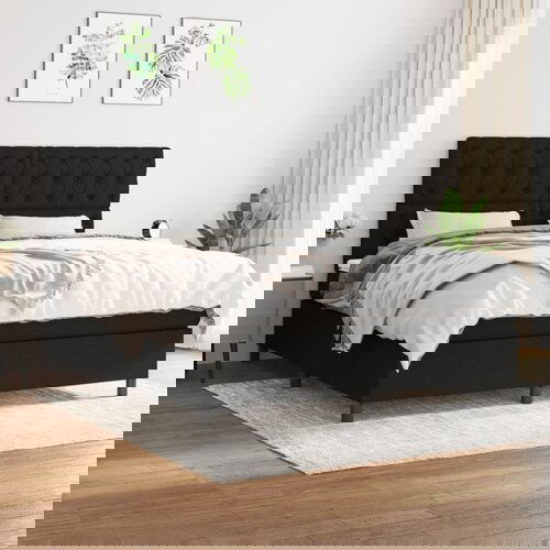 VidaXL Box spring postelja z vzmetnico črna 160x200 cm blago Slike