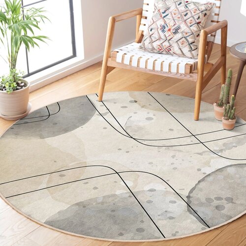 Mila Home bež pralna okrogla preproga &amp;oslash; 120 cm simple lines &amp;ndash; Slike