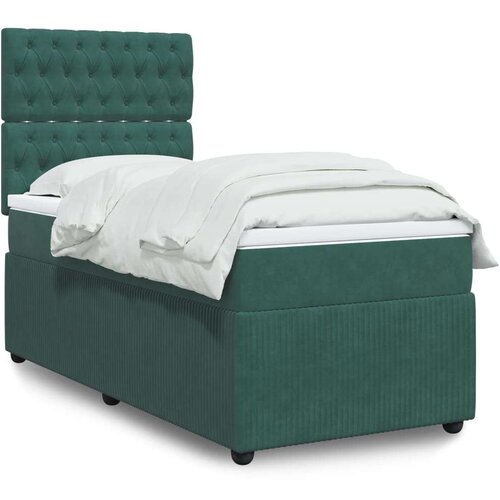 vidaXL Box spring postelja z vzmetnico temno zelena 90x200 cm žamet, (21305373) Cene