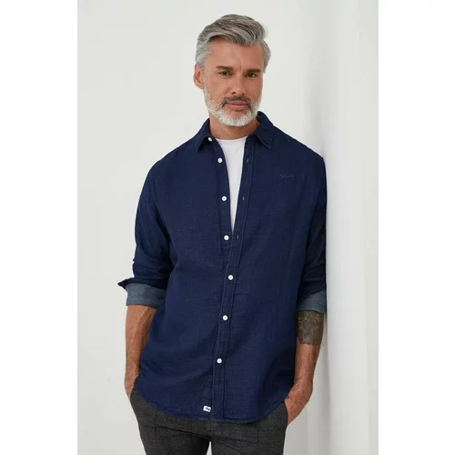 PepeJeans Pamučna košulja za muškarce, boja: tamno plava, regular, s klasičnim ovratnikom