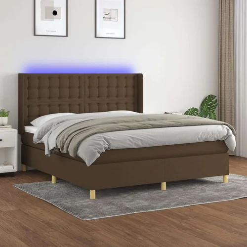  Box spring postelja z vzmetnico LED temno rjava 160x200cm blago