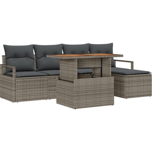 VidaXL 6 dijelni vrtni sofa set s jastučićima siva Poli ratan akacija, 2-sjedna vrtna sofa s jastučićima siva Poli ratan Slike