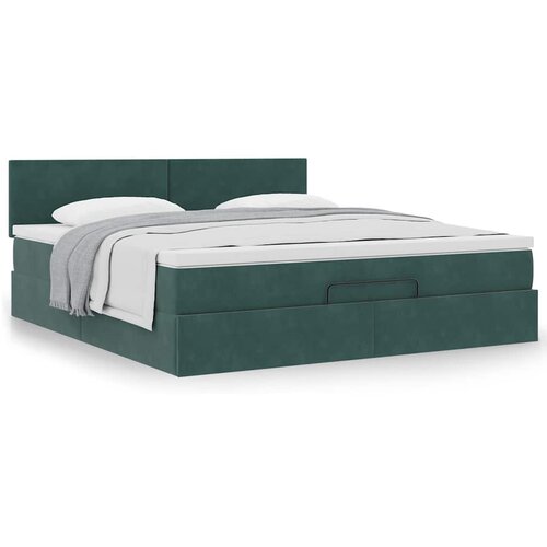 VidaXL Otomanski posteljni okvir z vzmetnico temno zelena 180x200cm Slike