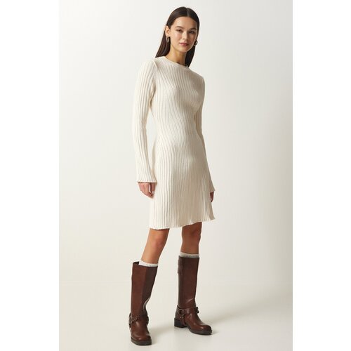  Women&amp;#039;s Cream Ribbed A-Line Knitwear Dress Slike
