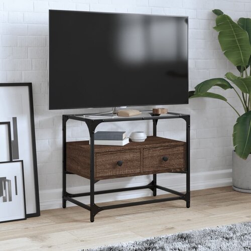 vidaXL TV omarica s stekleno ploščo rjavi hrast 60x35x51 cm inž. les Cene