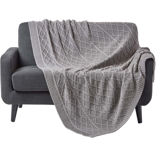 HOMESCAPES Bombažna odeja Grey Diamond Cable Knit, 150x200 cm, (20749959) Slike