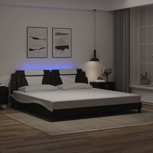  Okvir kreveta Viana s LED-om bez madracacrno-bijeli 200 x 200 cm Cijene