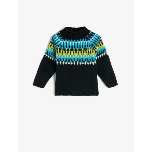 Koton Sweater Knit Standing Collar Long Sleeve Ethnic Pattern