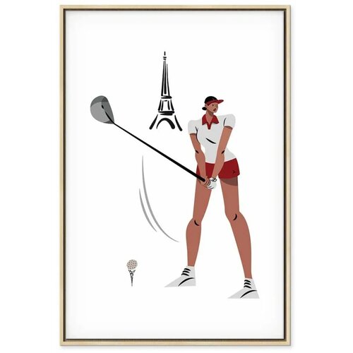  Slika - Female Golfer With the Eiffel Tower in the Background - Illustration 60x90 U prirodnom drvenom okviru Slike