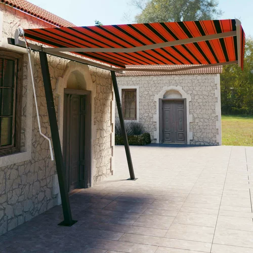 vidaXL Avtomatsko zložljiva tenda s stebrički 4,5x3 m oranžna in rjava